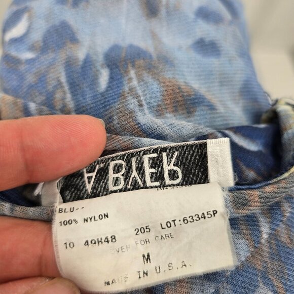 Vintage 90s Y2K Navy Feather Peacock Painting Micro Mesh Sheer Top USA - Picture 5 of 7